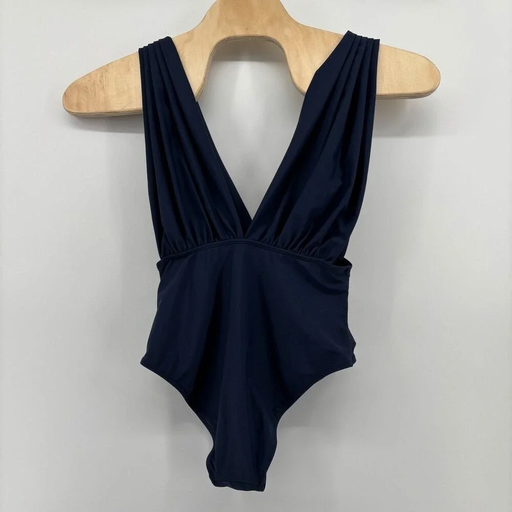 Cupshe One Piece Swimsuit Navy Blue Women Large V-Neck Ruched CAA12L4M001UU